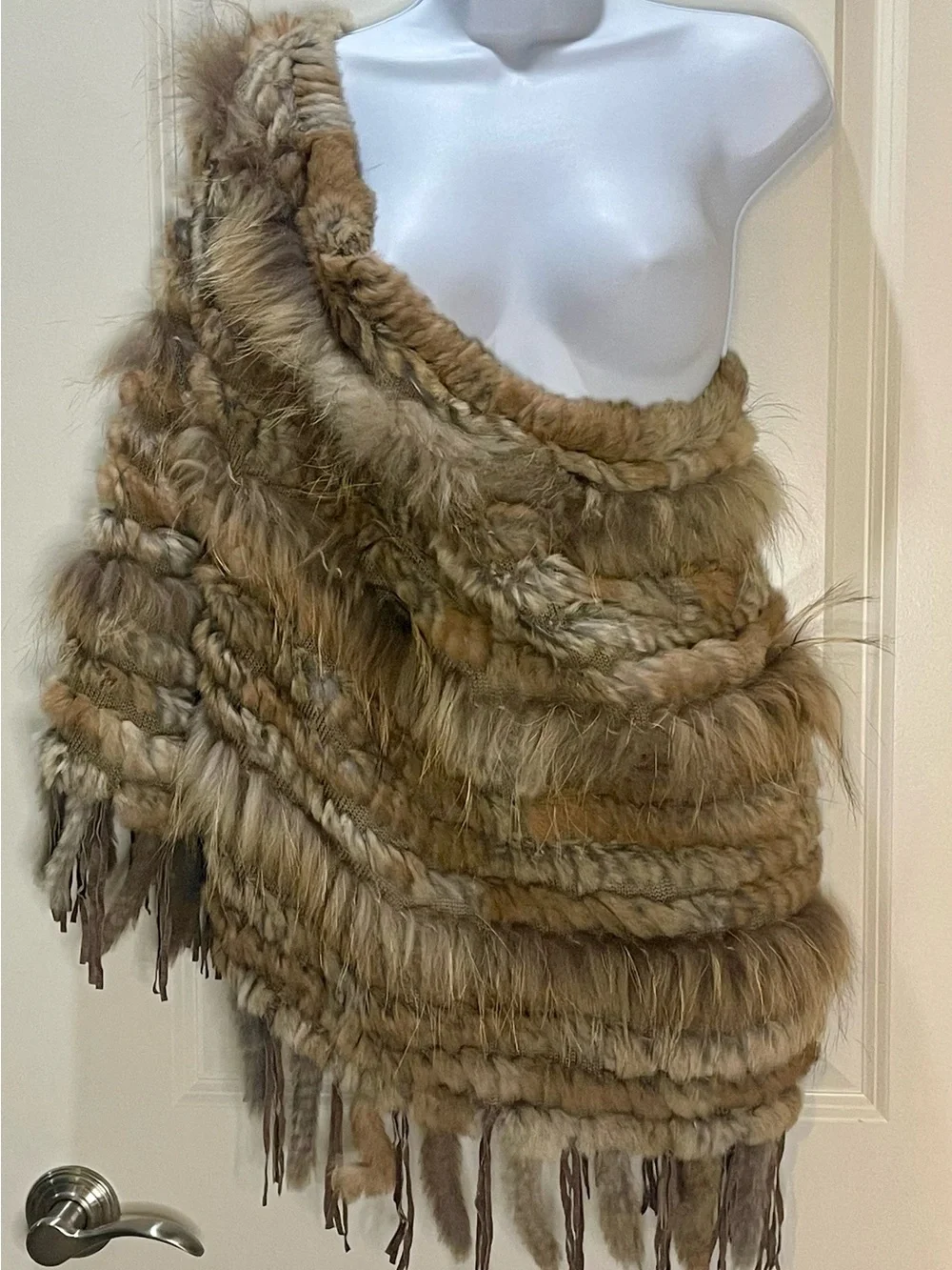 Dolce Cabo Natural Fur Fringe Poncho